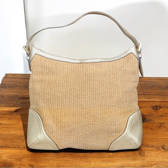 Michael Kors Straw & Metallic Gold Millbrook Leather Hobo Shoulder Bag - Picture 8 of 10